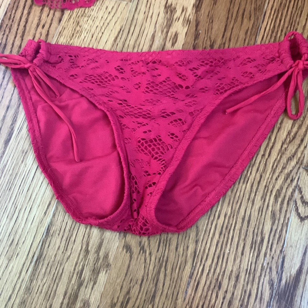 Kenneth Cole 2 piece bikini with crochet Color- Raspberry - Picture 2 of 4